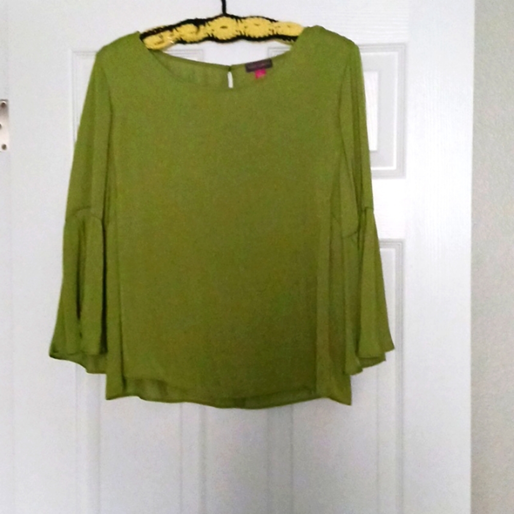 Vince Camuto silky, belled sleeve blouse